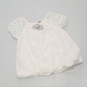 Carina Ricci NEW Pure Linen Egg Shell White Floral Lace Sleeve Italy Bubble Dres